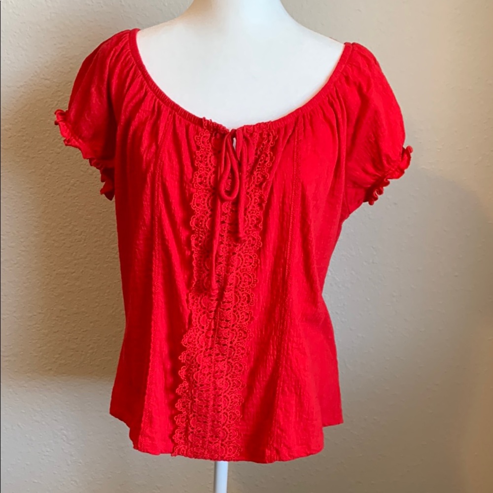 No Boundaries Red Flutter Sleeve Blouse with Tie Front